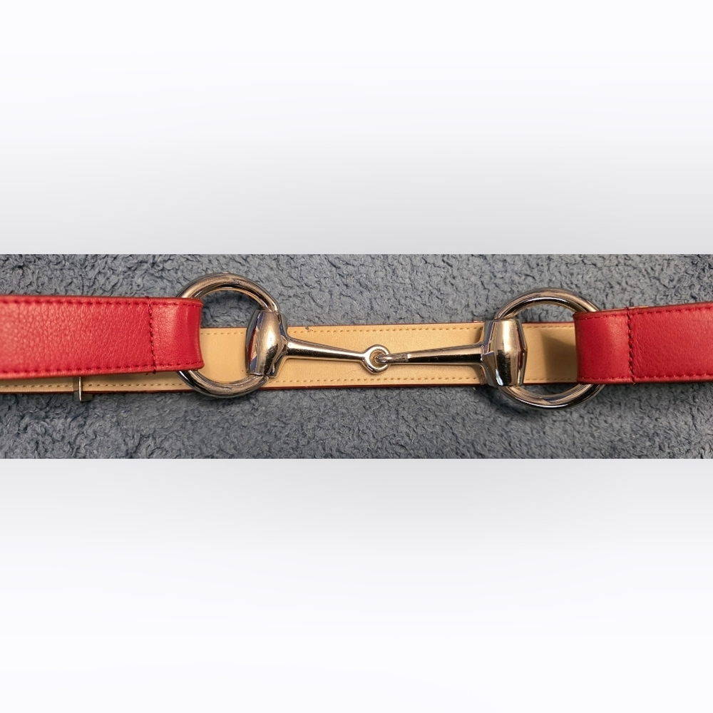 Via Spiga Red and Gold Leather Horsebit Belt - Picture 6 of 7